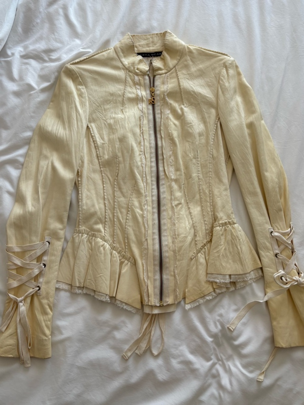 Scarpa Cream Lace-Up Peplum Zip Jacket
